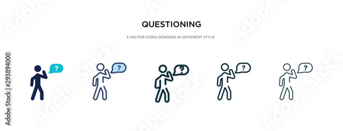 questioning icon in different style vector illustration. two colored and black questioning vector icons designed in filled, outline, line and stroke style can be used for web, mobile, ui