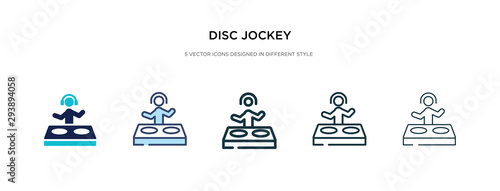 disc jockey icon in different style vector illustration. two colored and black disc jockey vector icons designed in filled, outline, line and stroke style can be used for web, mobile, ui