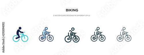 biking icon in different style vector illustration. two colored and black biking vector icons designed in filled, outline, line and stroke style can be used for web, mobile, ui
