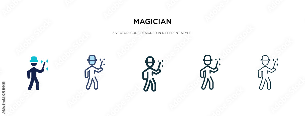 magician icon in different style vector illustration. two colored and black magician vector icons designed in filled, outline, line and stroke style can be used for web, mobile, ui