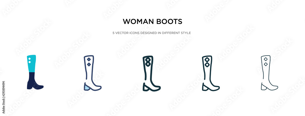 woman boots icon in different style vector illustration. two colored and black woman boots vector icons designed in filled, outline, line and stroke style can be used for web, mobile, ui woman boots icon in different style vector illustration. two colored and black woman boots vector icons designed in filled, outline, line and stroke style can be used for web, mobile, ui