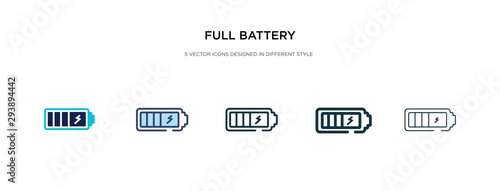 full battery icon in different style vector illustration. two colored and black full battery vector icons designed in filled, outline, line and stroke style can be used for web, mobile, ui