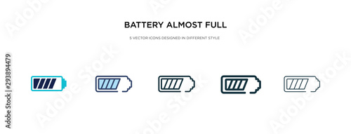battery almost full icon in different style vector illustration. two colored and black battery almost full vector icons designed in filled, outline, line and stroke style can be used for web,