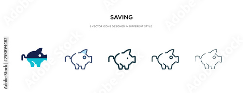 saving icon in different style vector illustration. two colored and black saving vector icons designed in filled, outline, line and stroke style can be used for web, mobile, ui