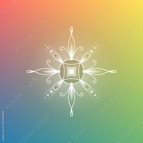 Minimal gradient background; Sacred geometry design; Decorative shiny flower; Energy and vibration of calm; Mindfulness and zen; Vector illustration.
