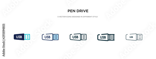 pen drive icon in different style vector illustration. two colored and black pen drive vector icons designed in filled, outline, line and stroke style can be used for web, mobile, ui