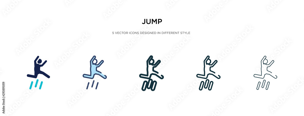 jump icon in different style vector illustration. two colored and black jump vector icons designed in filled, outline, line and stroke style can be used for web, mobile, ui jump icon in different style vector illustration. two colored and black jump vector icons designed in filled, outline, line and stroke style can be used for web, mobile, ui