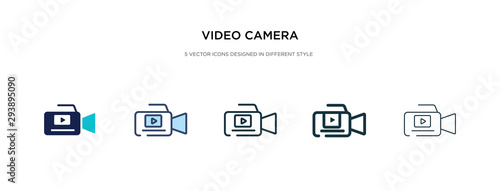 video camera icon in different style vector illustration. two colored and black video camera vector icons designed in filled, outline, line and stroke style can be used for web, mobile, ui