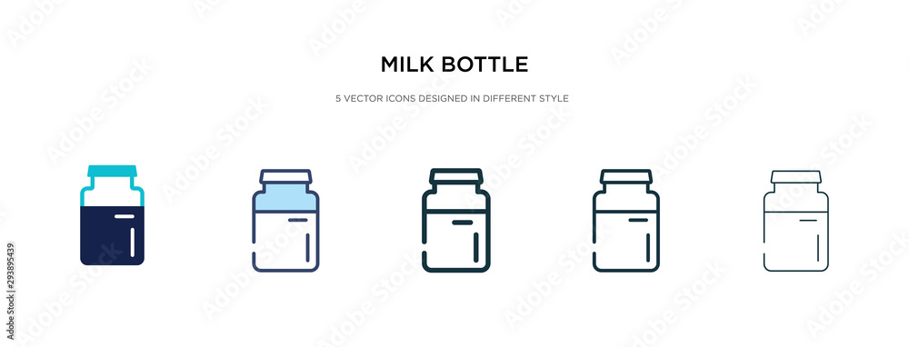milk bottle icon in different style vector illustration. two colored and black milk bottle vector icons designed in filled, outline, line and stroke style can be used for web, mobile, ui