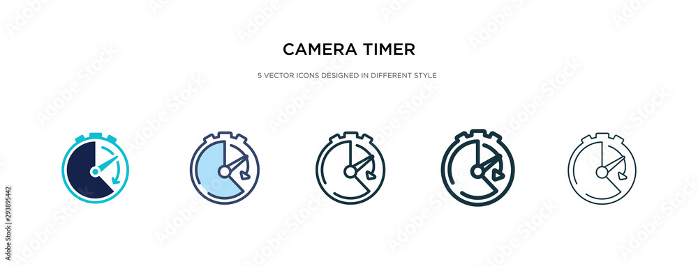camera timer icon in different style vector illustration. two colored and black camera timer vector icons designed in filled, outline, line and stroke style can be used for web, mobile, ui camera timer icon in different style vector illustration. two colored and black camera timer vector icons designed in filled, outline, line and stroke style can be used for web, mobile, ui