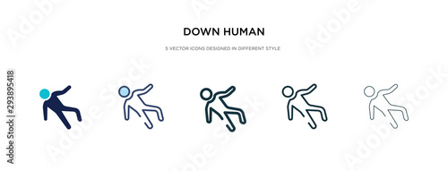 down human icon in different style vector illustration. two colored and black down human vector icons designed in filled  outline  line and stroke style can be used for web  mobile  ui