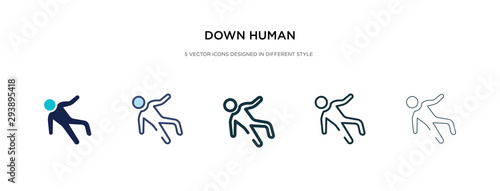 down human icon in different style vector illustration. two colored and black down human vector icons designed in filled, outline, line and stroke style can be used for web, mobile, ui