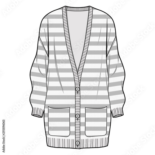 Cardigan fashion flat sketch template