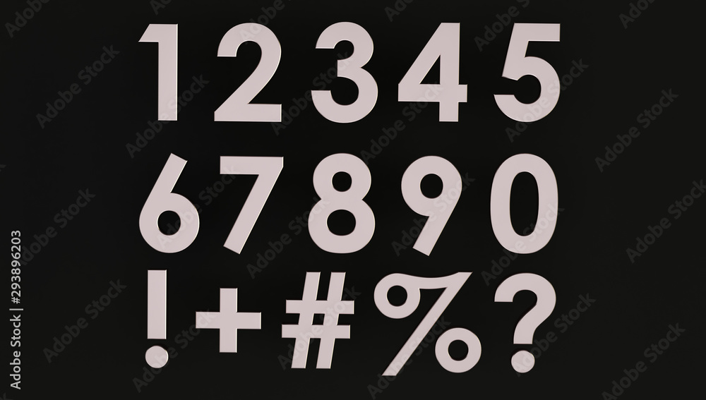 3d rendering of a Set of metal numbers with symbol. Number from 0 to 9 in chrome over black background 3d rendering of a Set of metal numbers with symbol. Number from 0 to 9 in chrome over black background