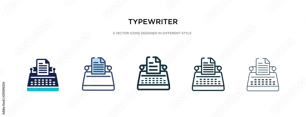 typewriter icon in different style vector illustration. two colored and black typewriter vector icons designed in filled, outline, line and stroke style can be used for web, mobile, ui