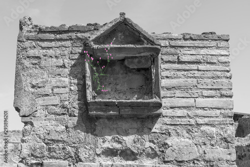 Window at Ancient ruins of Pompei city, near Napoly, Italy.