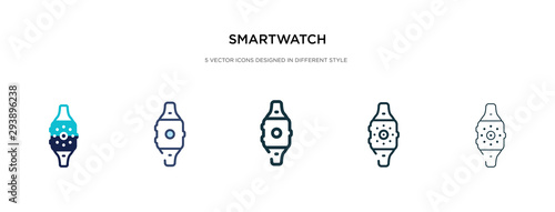 smartwatch icon in different style vector illustration. two colored and black smartwatch vector icons designed in filled, outline, line and stroke style can be used for web, mobile, ui