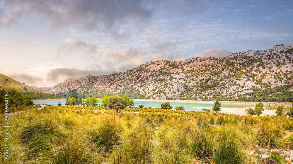 Embassament de Cuber, turquoise colour lake, Sunset, Mallorca, Spain