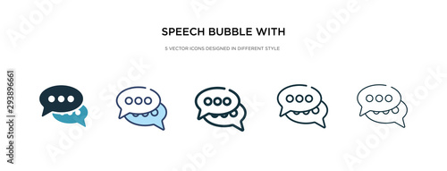 speech bubble with ellipsis icon in different style vector illustration. two colored and black speech bubble with ellipsis vector icons designed in filled, outline, line and stroke style can be used