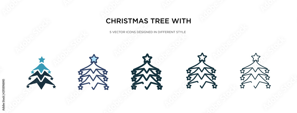 christmas tree with star icon in different style vector illustration. two colored and black christmas tree with star vector icons designed in filled, outline, line and stroke style can be used for