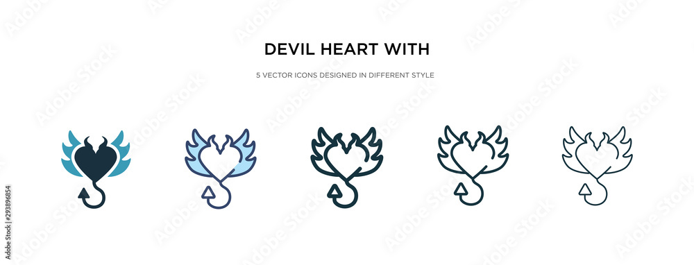 devil heart with wings icon in different style vector illustration. two colored and black devil heart with wings vector icons designed in filled, outline, line and stroke style can be used for web,