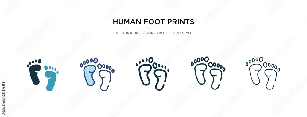 human foot prints icon in different style vector illustration. two colored and black human foot prints vector icons designed in filled, outline, line and stroke style can be used for web, mobile, ui