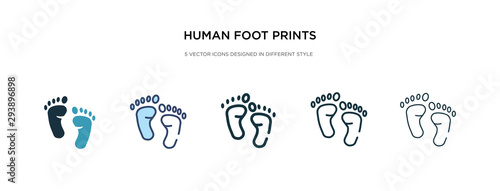 human foot prints icon in different style vector illustration. two colored and black human foot prints vector icons designed in filled  outline  line and stroke style can be used for web  mobile  ui