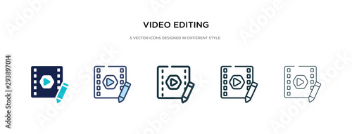 video editing icon in different style vector illustration. two colored and black video editing vector icons designed in filled, outline, line and stroke style can be used for web, mobile, ui