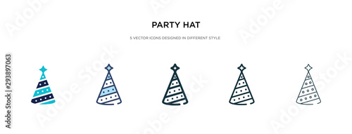 party hat icon in different style vector illustration. two colored and black party hat vector icons designed in filled, outline, line and stroke style can be used for web, mobile, ui