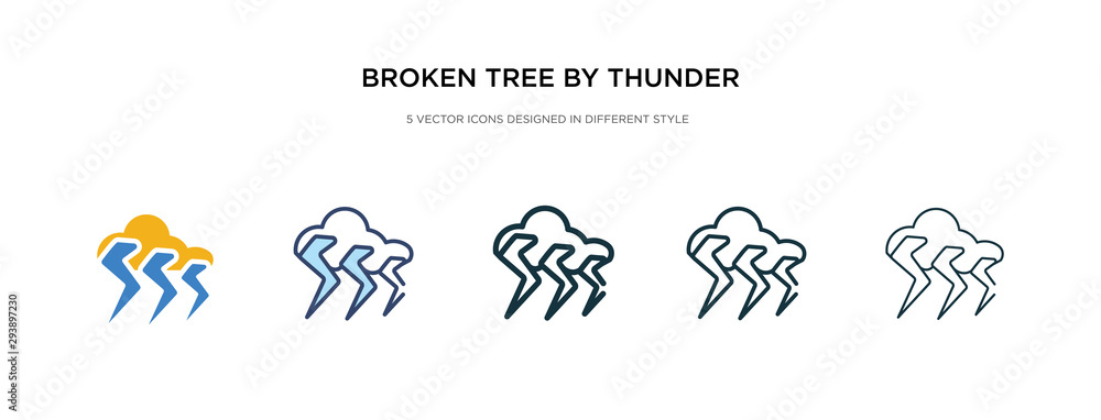 broken tree by thunder icon in different style vector illustration. two colored and black broken tree by thunder vector icons designed in filled, outline, line and stroke style can be used for web,