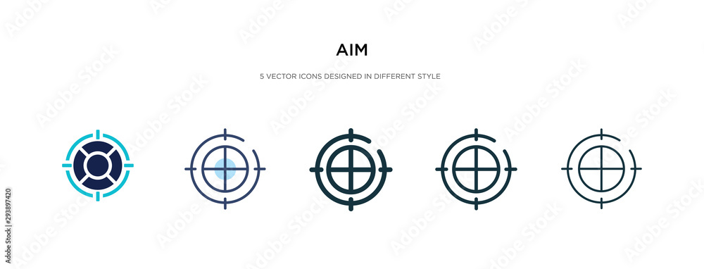 aim icon in different style vector illustration. two colored and black aim vector icons designed in filled, outline, line and stroke style can be used for web, mobile, ui aim icon in different style vector illustration. two colored and black aim vector icons designed in filled, outline, line and stroke style can be used for web, mobile, ui