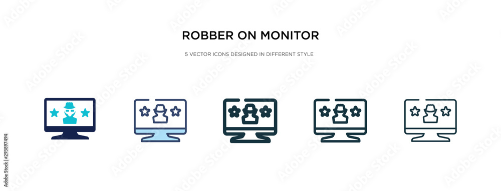 robber on monitor icon in different style vector illustration. two colored and black robber on monitor vector icons designed in filled, outline, line and stroke style can be used for web, mobile, ui