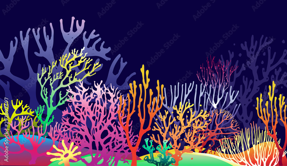 Fototapeta Underwater reef landscape with Coral silhouettes