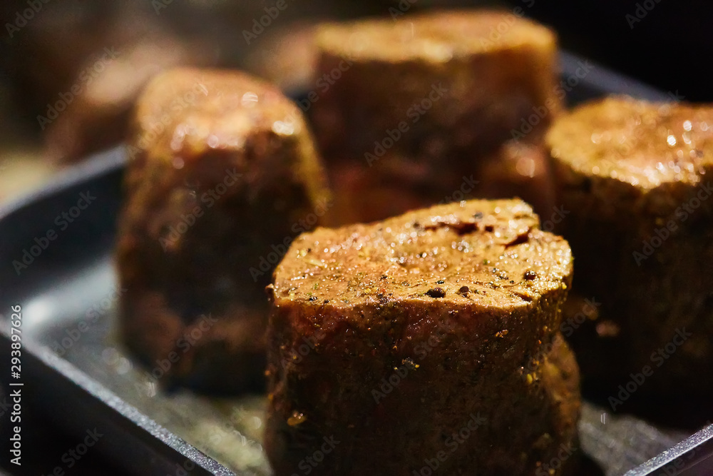 The beef steak in a frying pan. Shallow dof The beef steak in a frying pan. Shallow dof