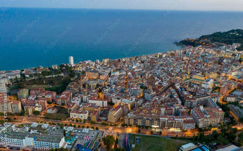 Air panorama of Llored de Mar, Costa Brava,  Spain