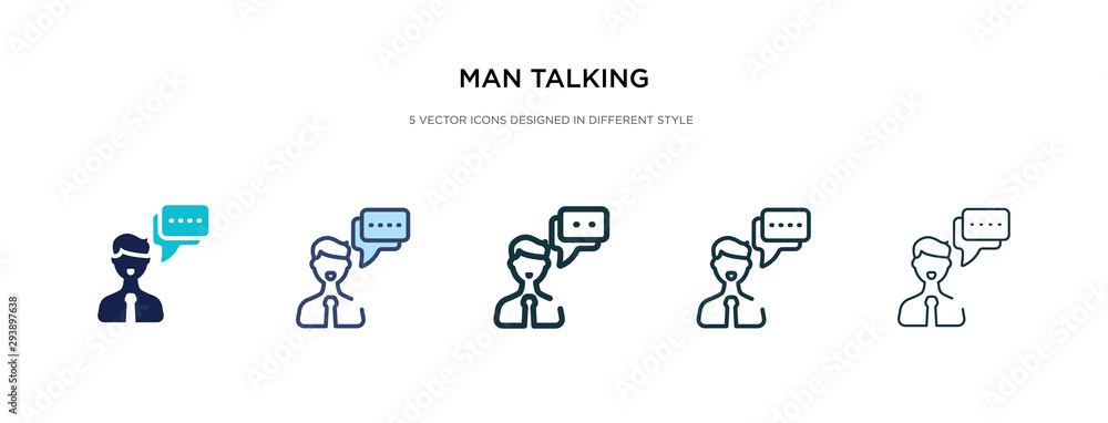 man talking icon in different style vector illustration. two colored and black man talking vector icons designed in filled, outline, line and stroke style can be used for web, mobile, ui man talking icon in different style vector illustration. two colored and black man talking vector icons designed in filled, outline, line and stroke style can be used for web, mobile, ui