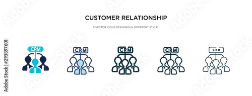 customer relationship management icon in different style vector illustration. two colored and black customer relationship management vector icons designed in filled, outline, line and stroke style