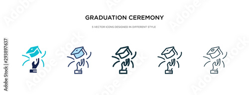 graduation ceremony icon in different style vector illustration. two colored and black graduation ceremony vector icons designed in filled, outline, line and stroke style can be used for web,