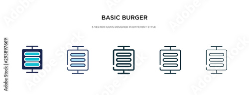 basic burger icon in different style vector illustration. two colored and black basic burger vector icons designed in filled, outline, line and stroke style can be used for web, mobile, ui