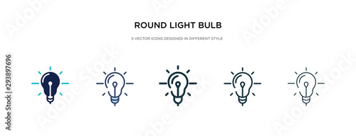 round light bulb icon in different style vector illustration. two colored and black round light bulb vector icons designed in filled, outline, line and stroke style can be used for web, mobile, ui