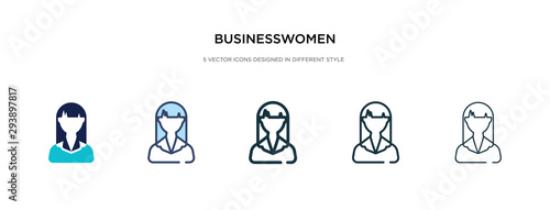 businesswomen icon in different style vector illustration. two colored and black businesswomen vector icons designed in filled, outline, line and stroke style can be used for web, mobile, ui