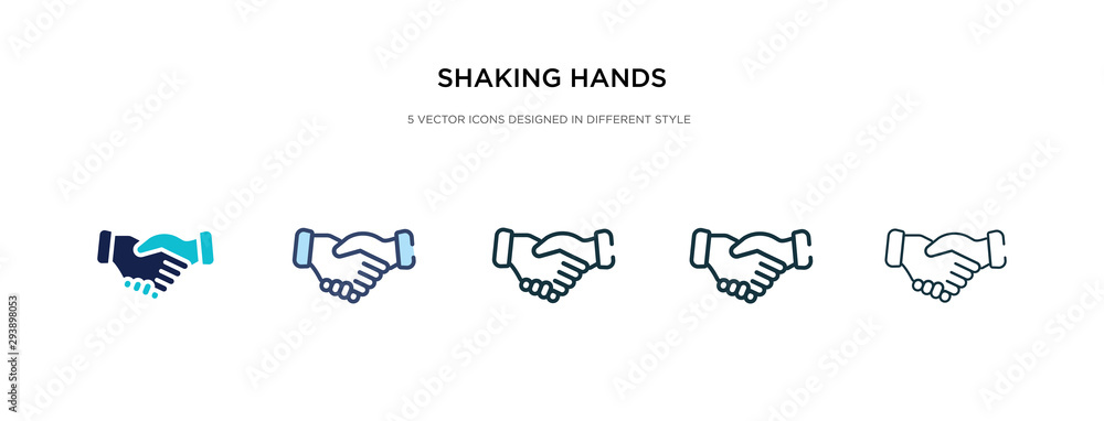 shaking hands icon in different style vector illustration. two colored and black shaking hands vector icons designed in filled, outline, line and stroke style can be used for web, mobile, ui - obrazy, fototapety, plakaty 