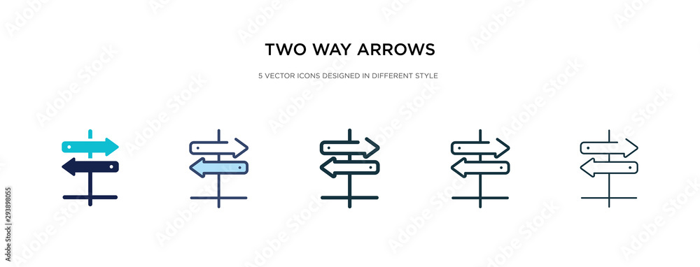 two way arrows icon in different style vector illustration. two colored and black two way arrows vector icons designed in filled, outline, line and stroke style can be used for web, mobile, ui - obrazy, fototapety, plakaty 