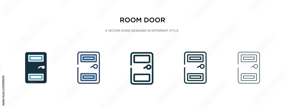 room door icon in different style vector illustration. two colored and black room door vector icons designed in filled, outline, line and stroke style can be used for web, mobile, ui room door icon in different style vector illustration. two colored and black room door vector icons designed in filled, outline, line and stroke style can be used for web, mobile, ui