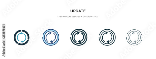 update icon in different style vector illustration. two colored and black update vector icons designed in filled, outline, line and stroke style can be used for web, mobile, ui