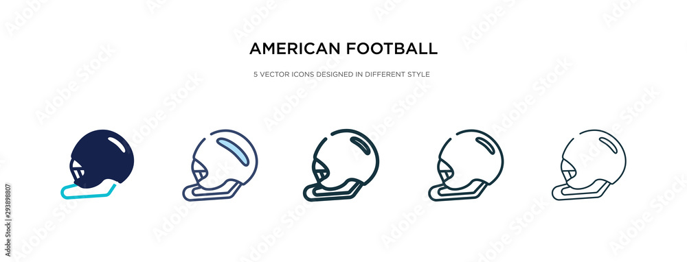 american football helmet icon in different style vector illustration. two colored and black american football helmet vector icons designed in filled, outline, line and stroke style can be used for