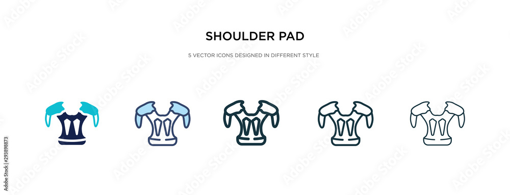 shoulder pad icon in different style vector illustration. two colored and black shoulder pad vector icons designed in filled, outline, line and stroke style can be used for web, mobile, ui