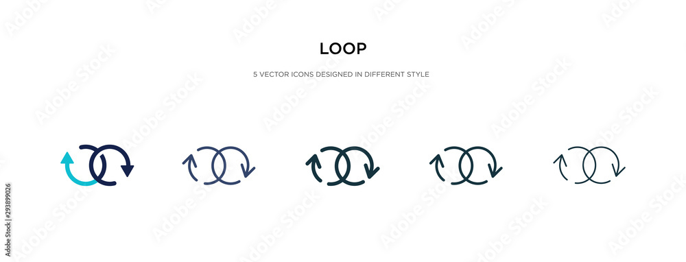 loop icon in different style vector illustration. two colored and black loop vector icons designed in filled, outline, line and stroke style can be used for web, mobile, ui loop icon in different style vector illustration. two colored and black loop vector icons designed in filled, outline, line and stroke style can be used for web, mobile, ui