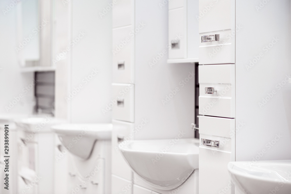 A new bathroom furniture in a construction store. A new bathroom furniture in a construction store.