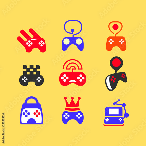 Fototapeta Naklejka Na Ścianę i Meble -  Vector set of Game Play Joystick, VR mobile game online elements for icons and logo